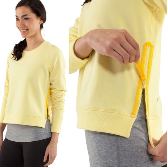 Lululemon Rejuvenate Pullover Sweatshirt 2 Yellow Zip Hem Athleisure Sporty Fit - Picture 1 of 10